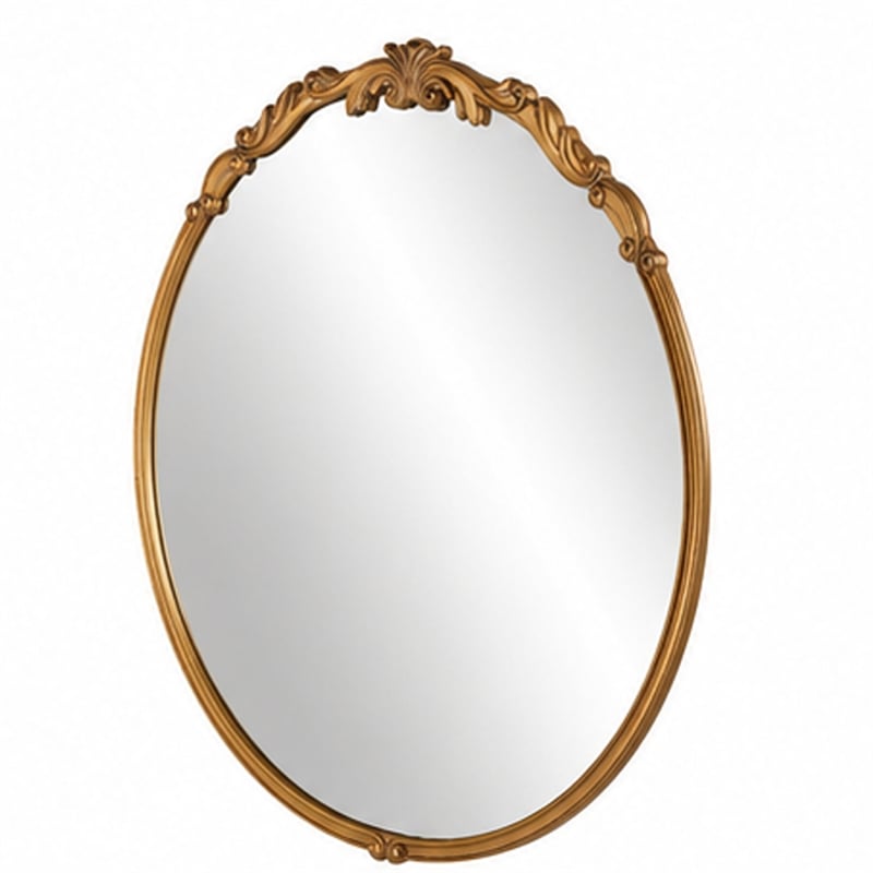 Accent Wall Mirror- Scrollwork- Antique Gold- Gray Glaze- Round 28 Inch