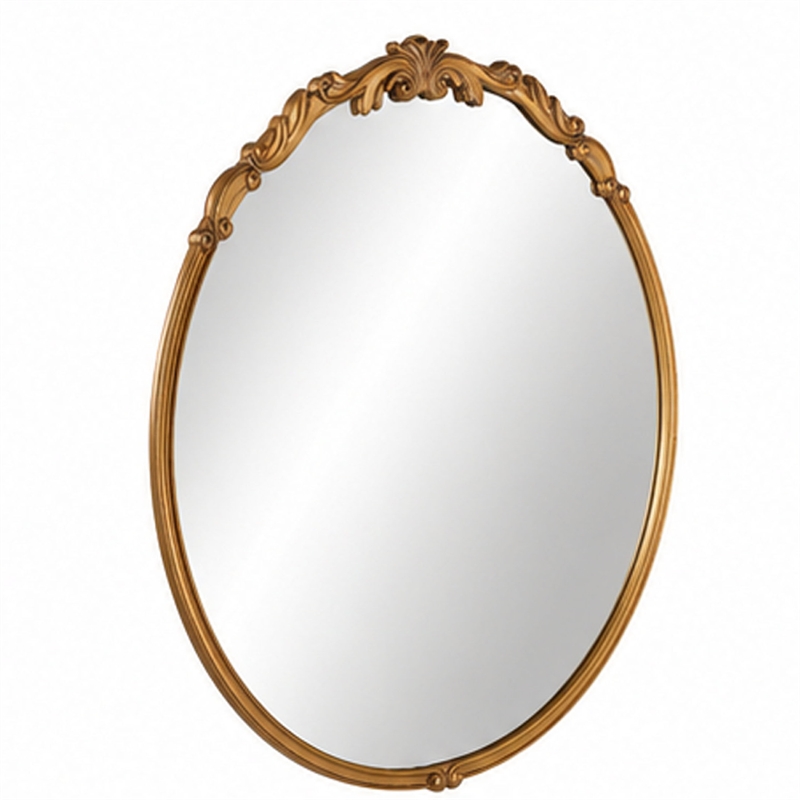 Accent Wall Mirror- Scrollwork- Antique Gold- Gray Glaze- Round 28 Inch