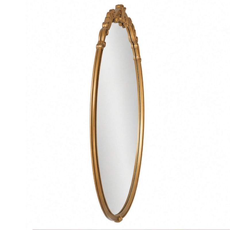 Accent Wall Mirror- Scrollwork- Antique Gold- Gray Glaze- Round 28 Inch