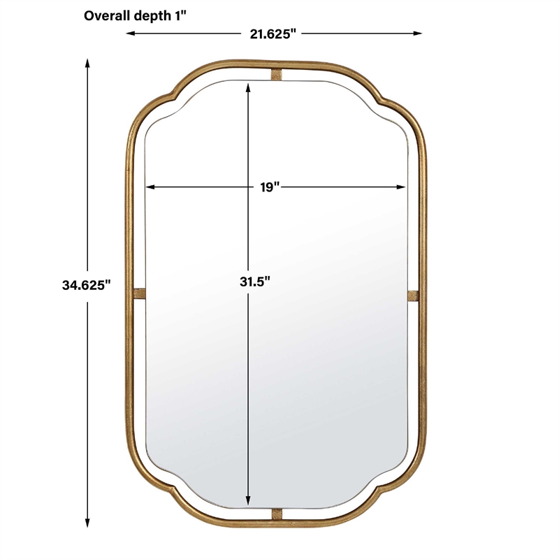 Floating Rectangular Mirror- Concave Corners- Antique Gold Leaf 22x35