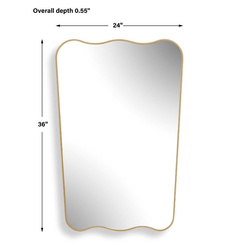 Accent Wall Mirror- Wavy Top and Bottom- Tapered Sides- Warm Gold 24x36