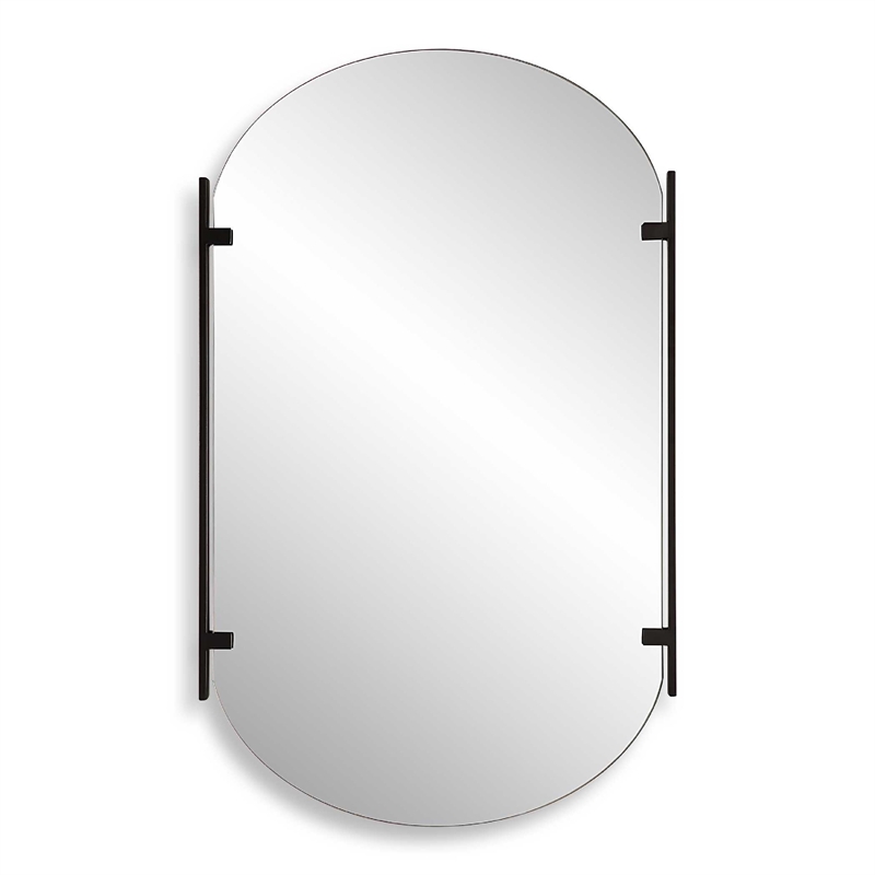 Accent Mirror- Frameless Oval- Metal Stripes- Satin Black 23x38