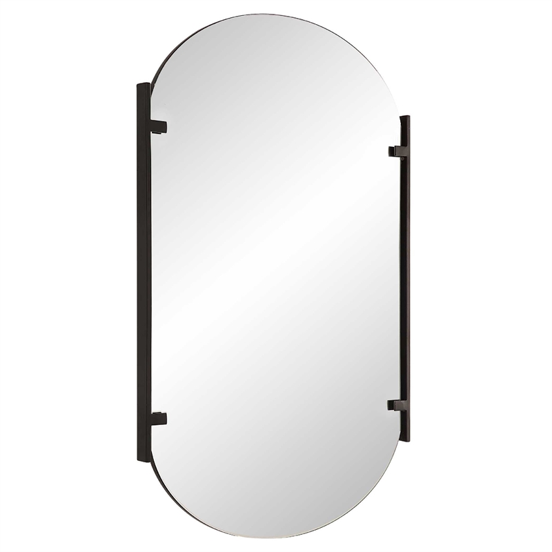 Accent Mirror- Frameless Oval- Metal Stripes- Satin Black 23x38