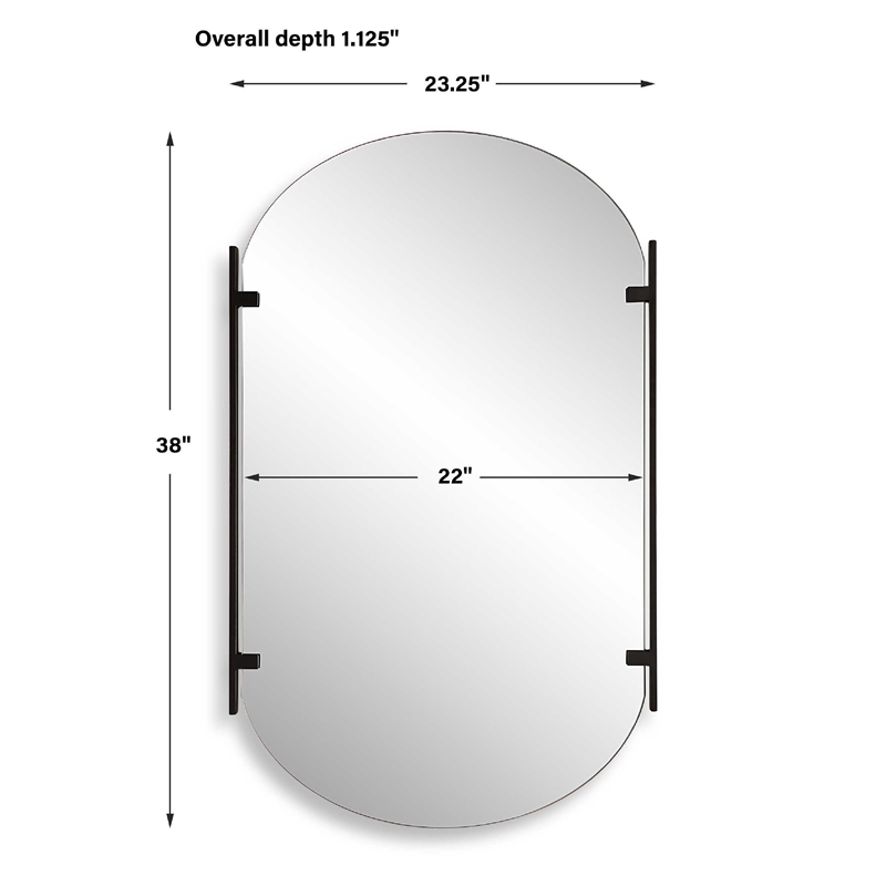 Accent Mirror- Frameless Oval- Metal Stripes- Satin Black 23x38