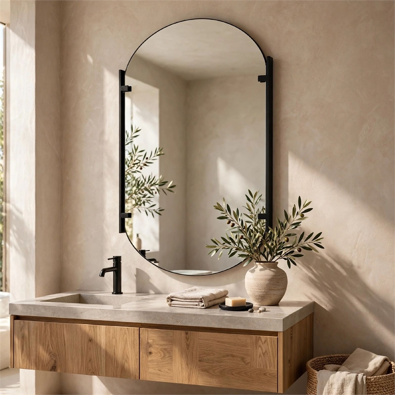 Accent Mirror- Frameless Oval- Metal Stripes- Satin Black 23x38