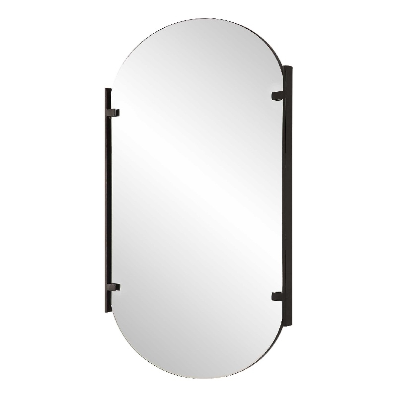 Accent Mirror- Frameless Oval- Metal Stripes- Satin Black 23x38