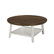 Ethy 3pc Round Coffee Table & End Table Set- Lower Shelf- Brown & White