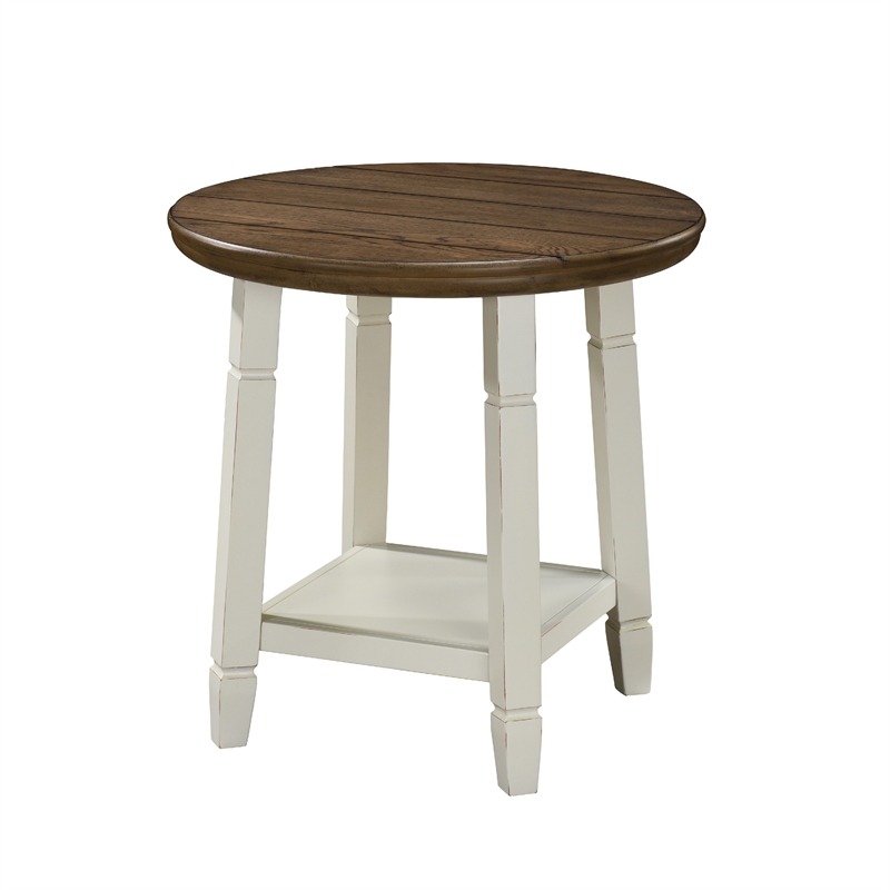 Ethy 3pc Round Coffee Table & End Table Set- Lower Shelf- Brown & White