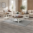 Ethy 3pc Round Coffee Table & End Table Set- Lower Shelf- Brown & White