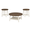 Ethy 3pc Round Coffee Table & End Table Set- Lower Shelf- Brown & White