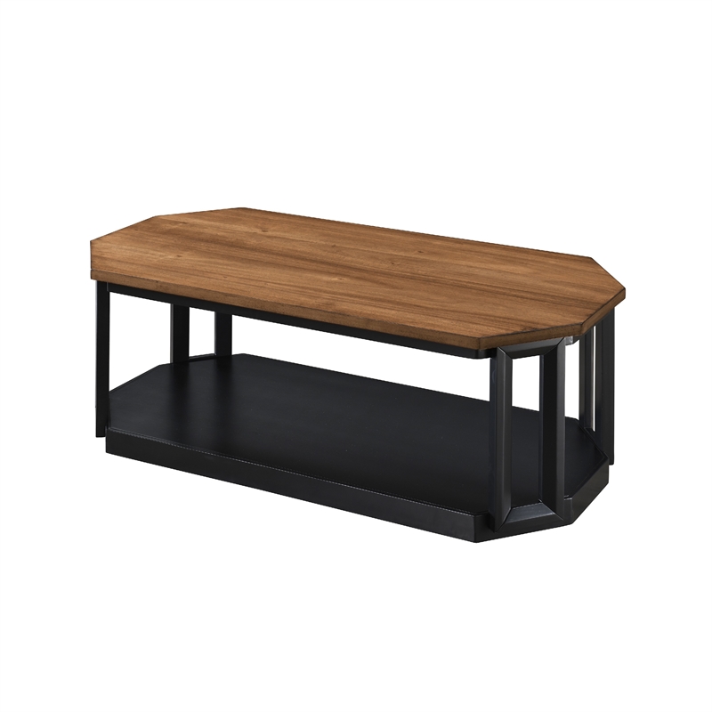 Dany 3pc Coffee Table & End Table- Lower Shelf- Brown Top & Black Base