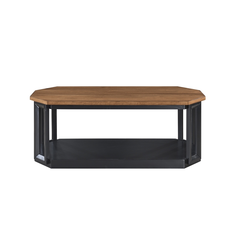 Dany 3pc Coffee Table & End Table- Lower Shelf- Brown Top & Black Base