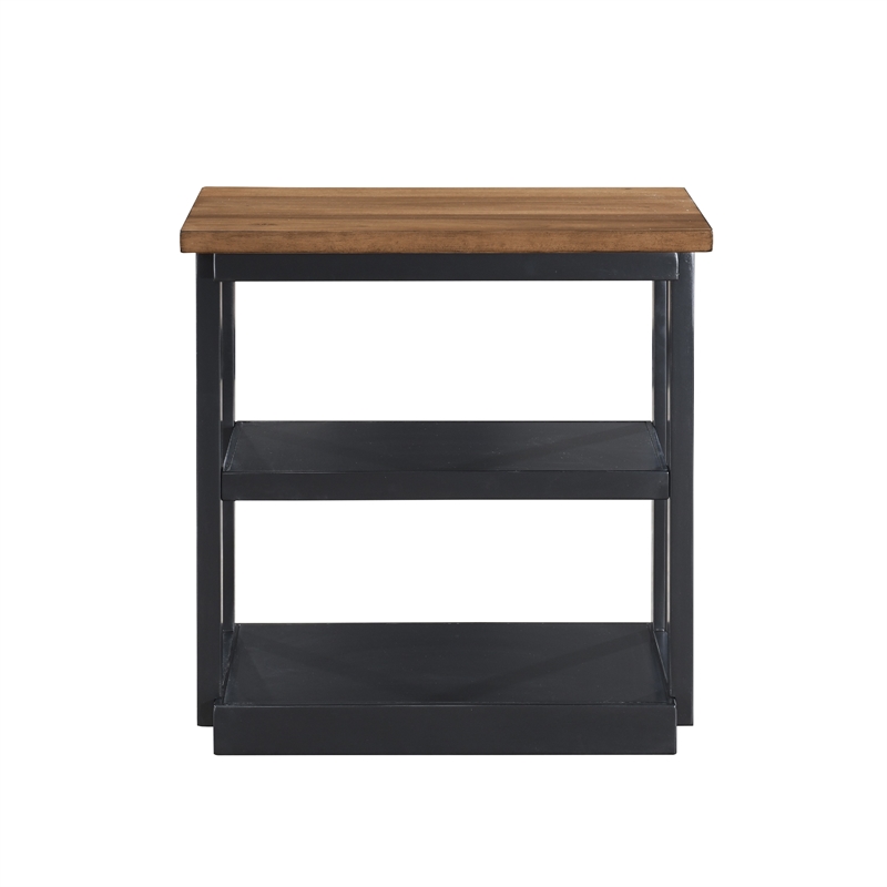 Dany 3pc Coffee Table & End Table- Lower Shelf- Brown Top & Black Base