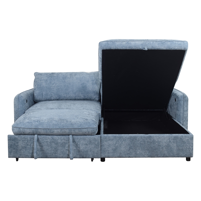 Fina Loveseat w Pop Up Sleeper- Storage Chaise- Foam Fill Blue Polyester