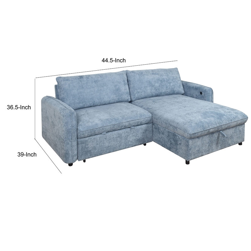 Fina Loveseat w Pop Up Sleeper- Storage Chaise- Foam Fill Blue Polyester