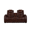 Choi Power Recliner Loveseat- Storage Arms and Console- Brown Faux Leather
