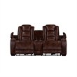 Choi Power Recliner Loveseat- Storage Arms and Console- Brown Faux Leather