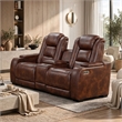 Choi Power Recliner Loveseat- Storage Arms and Console- Brown Faux Leather