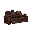 Choi Power Recliner Sofa- Storage Arms- Drop Down Table- Brown Faux Leather