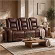Choi Power Recliner Sofa- Storage Arms- Drop Down Table- Brown Faux Leather