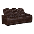 Choi Power Recliner Sofa- Storage Arms- Drop Down Table- Brown Faux Leather