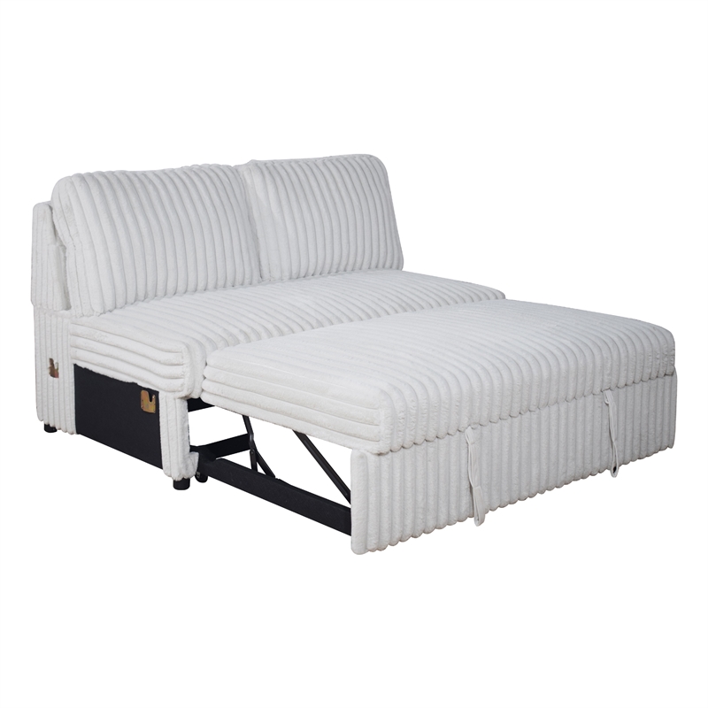 Bela 3pc Sectional Sleeper Sofa Set with Chaise- Mist Gray Corduroy- USB