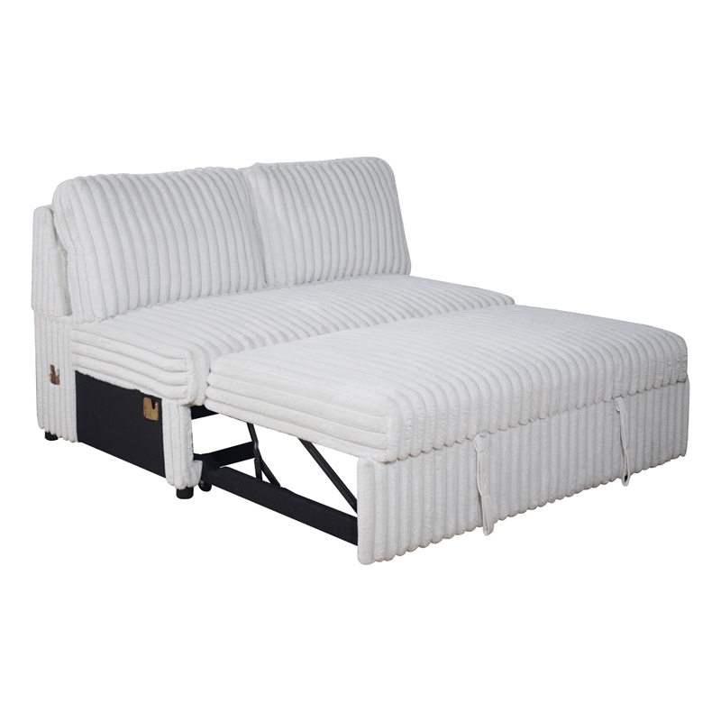 Bela 3pc Sectional Sleeper Sofa Set with Chaise- Mist Gray Corduroy- USB