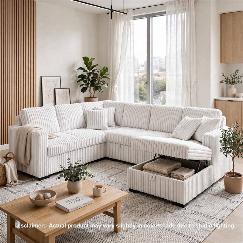 Bela 3pc Sectional Sleeper Sofa Set with Chaise- Mist Gray Corduroy- USB