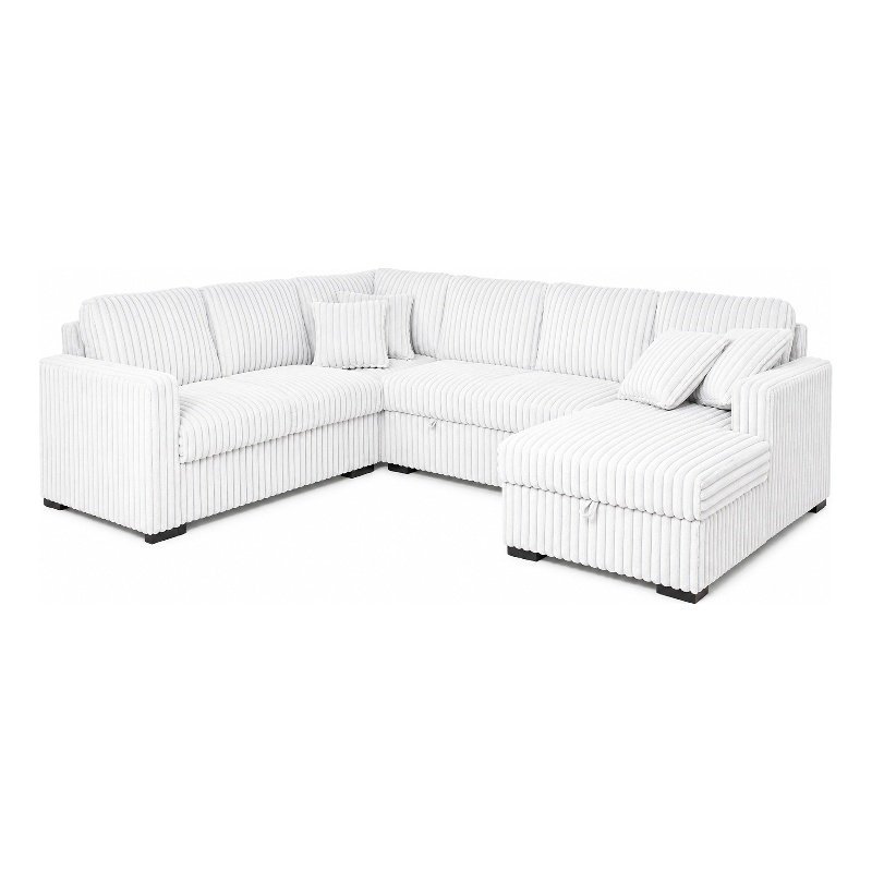 Bela 3pc Sectional Sleeper Sofa Set with Chaise- Mist Gray Corduroy- USB