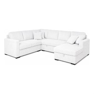 Bela 3pc Sectional Sleeper Sofa Set with Chaise- Mist Gray Corduroy- USB
