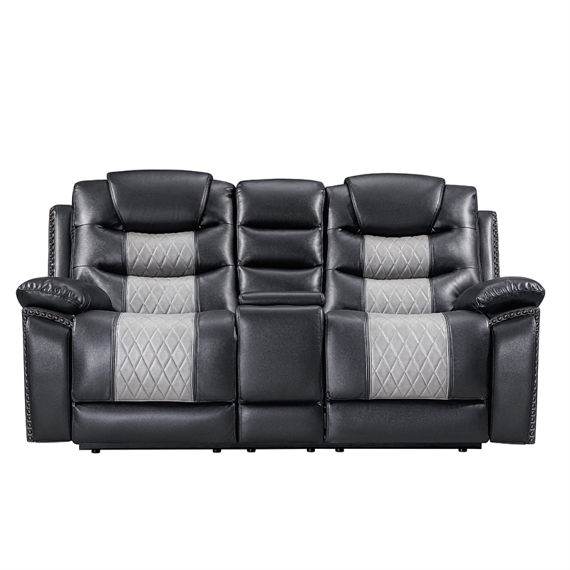 Asher Lovseat w Dual Manual Recliners- Console- Cupholders- Black and Gray