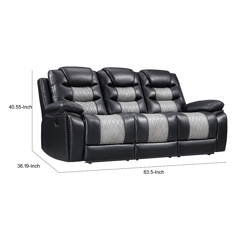 Asher Sofa- Dual Manual Recliners- Drop Down Tray- Cupholders- Black Gray