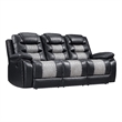 Asher Sofa- Dual Manual Recliners- Drop Down Tray- Cupholders- Black Gray