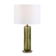 Table Lamp- Off White Linen Shade- Olive Green Ribbed Glass- 26 Inch