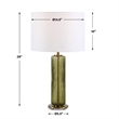 Table Lamp- Off White Linen Shade- Olive Green Ribbed Glass- 26 Inch