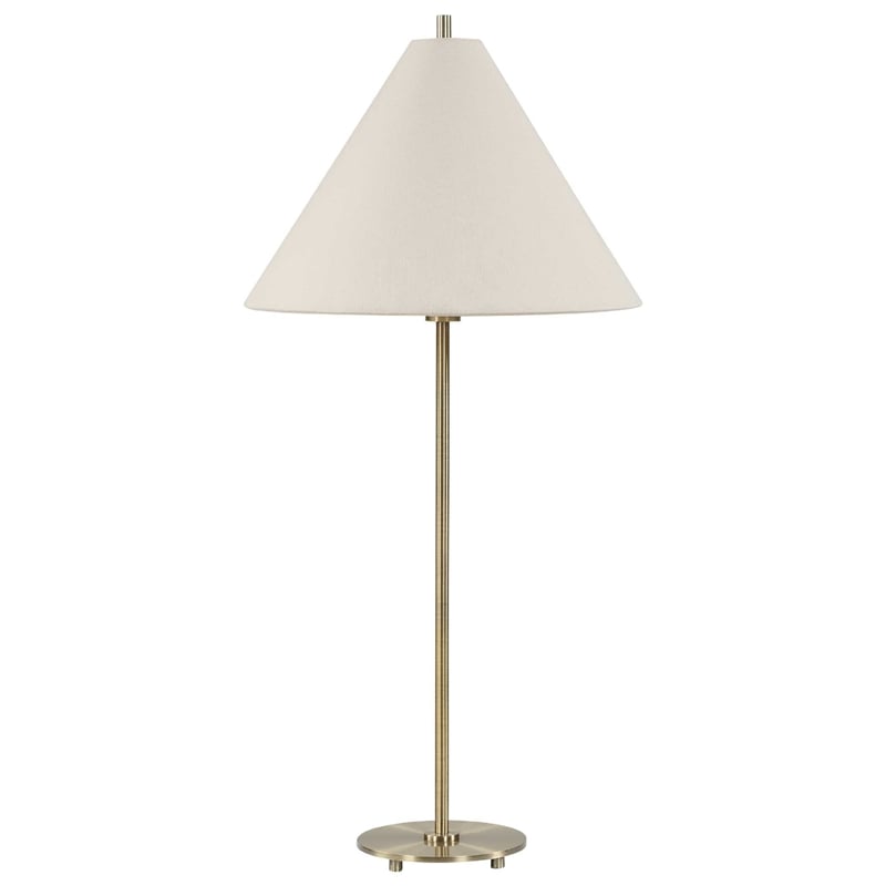 Table Lamp Set of 2- Plated Antique Brass- Off White Linen Shades
