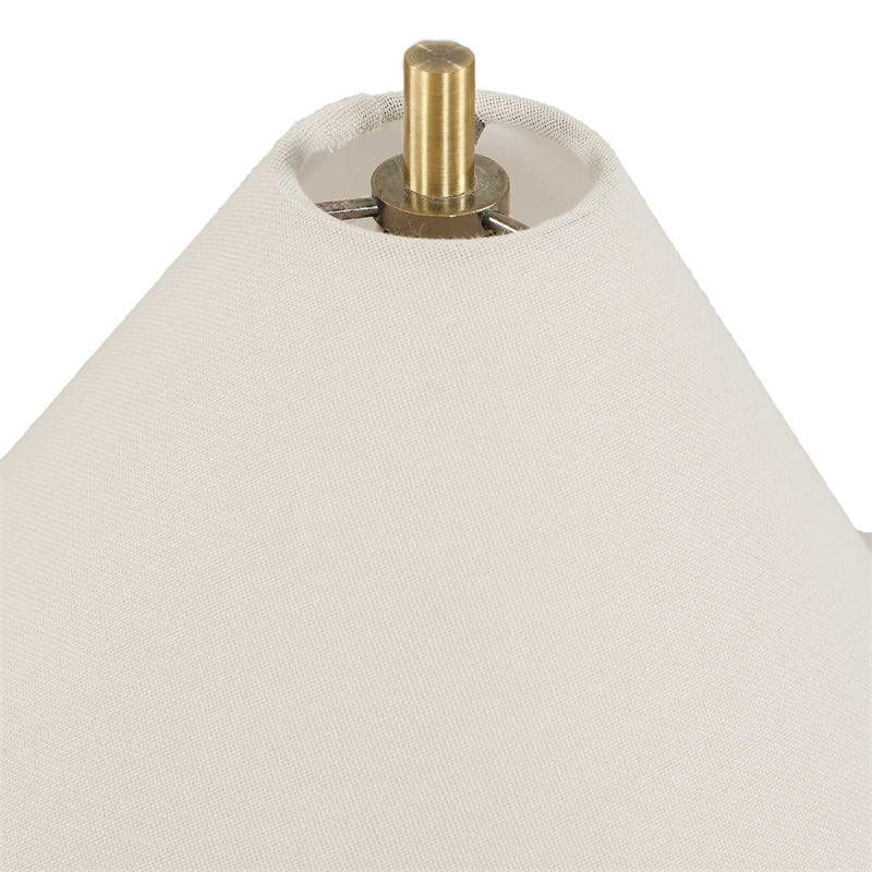 Table Lamp Set of 2- Plated Antique Brass- Off White Linen Shades