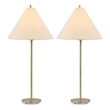 Table Lamp Set of 2- Plated Antique Brass- Off White Linen Shades