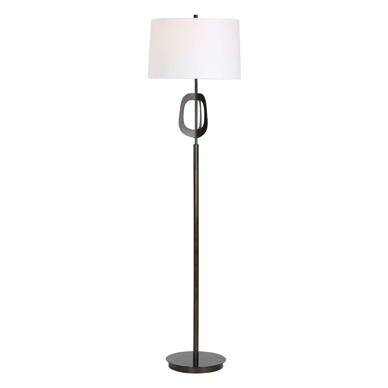 Floor Lamp- Off White Linen Shade- Oil-Rubbed Bronze- Modern 63 Inch