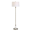 Floor Lamp- Linen Shade- Marble Base- White and Antique Brass 63 Inch