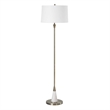 Floor Lamp- Linen Shade- Marble Base- White and Antique Brass 63 Inch