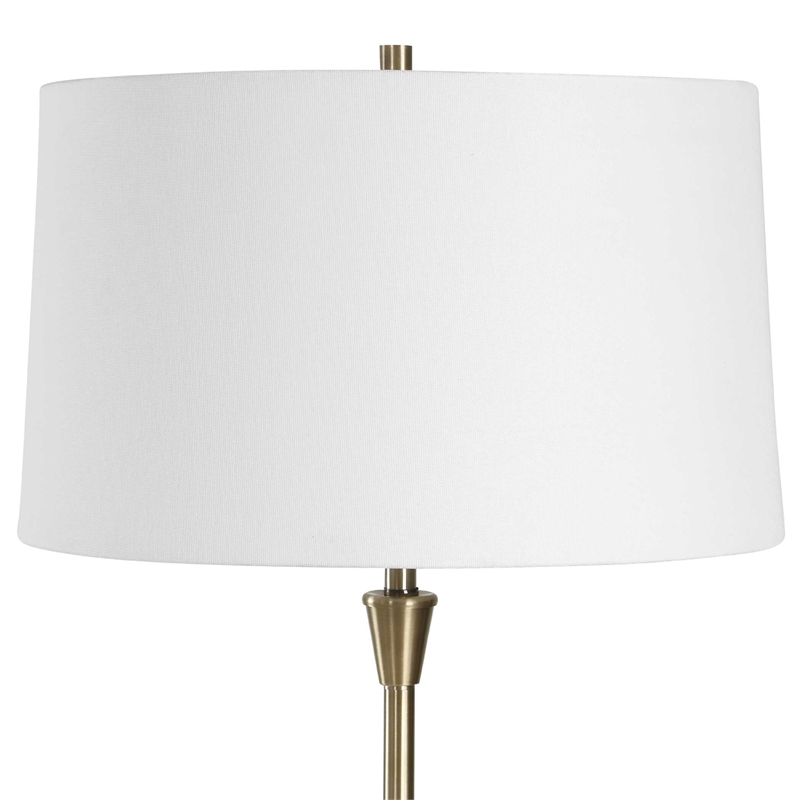 Floor Lamp- Linen Shade- Marble Base- White and Antique Brass 63 Inch