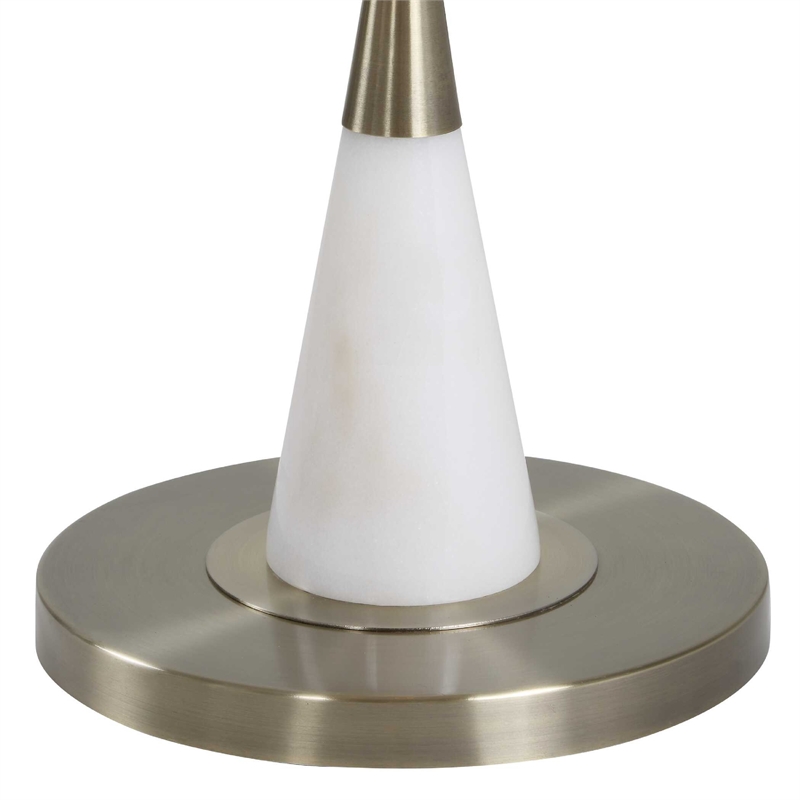 Floor Lamp- Linen Shade- Marble Base- White and Antique Brass 63 Inch