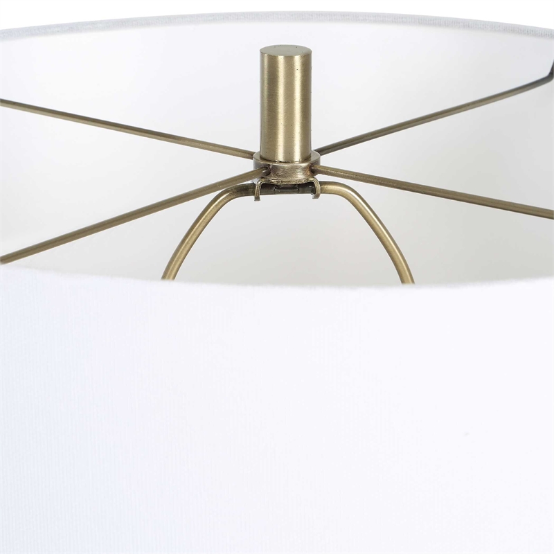 Floor Lamp- Linen Shade- Marble Base- White and Antique Brass 63 Inch