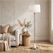 Floor Lamp- Linen Shade- Marble Base- White and Antique Brass 63 Inch