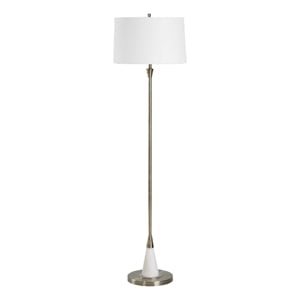 Floor Lamp- Linen Shade- Marble Base- White and Antique Brass 63 Inch