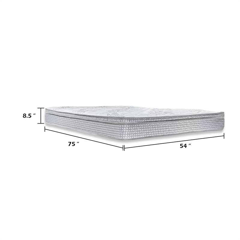 Dolly Euro Top Full Mattress- Smartfoam Fill- Bonnel Springs- White 9 Inch