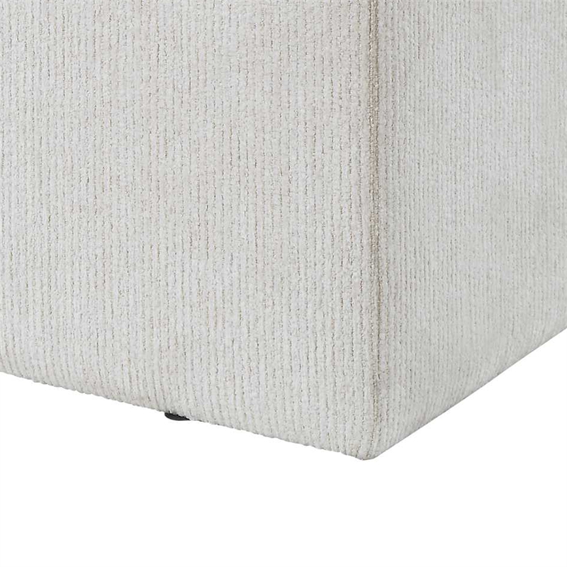 Accent Stool- Channel Tufted- Off White Polyester Upholstered- 24 Inch