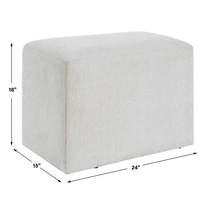 Accent Stool- Channel Tufted- Off White Polyester Upholstered- 24 Inch