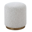 Accent Stool- Foam Fill Off White Polyester- Brushed Brass Iron 18 Inch